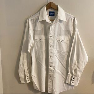 Vintage Wrangler Western Shirt Mens White Long Sleeve Pearl Snaps
